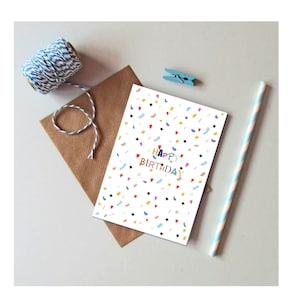 Konfetti Geburtstagskarte, Moderne Geburtstagskarten, Pinke Karte, Spotty Print, Direktkarte senden, Plastikfrei