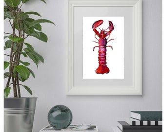 Lobster Print, Lobster art print, Lobster painting, Sea creature print, Kitchen Print, Sea animal Print, Home Decor print, Art print