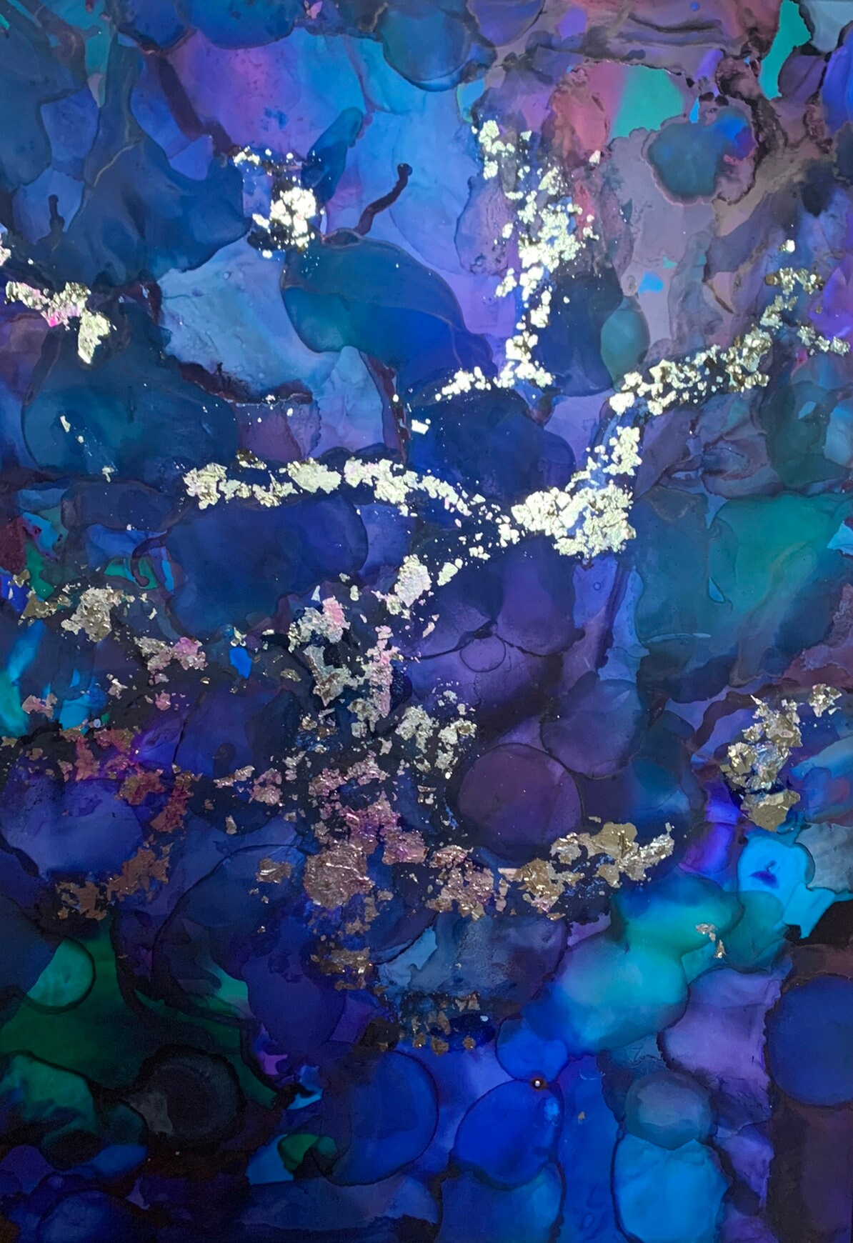 Set of 3 abstract art prints paintings blue green purple Etsy