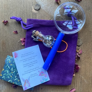 Kit de cartas de hada de los dientes para la primera pérdida de dientes de hadas / Carta de hadas en miniatura / Brillo de hadas / Bolsa de dientes con lupa / Diente perdido