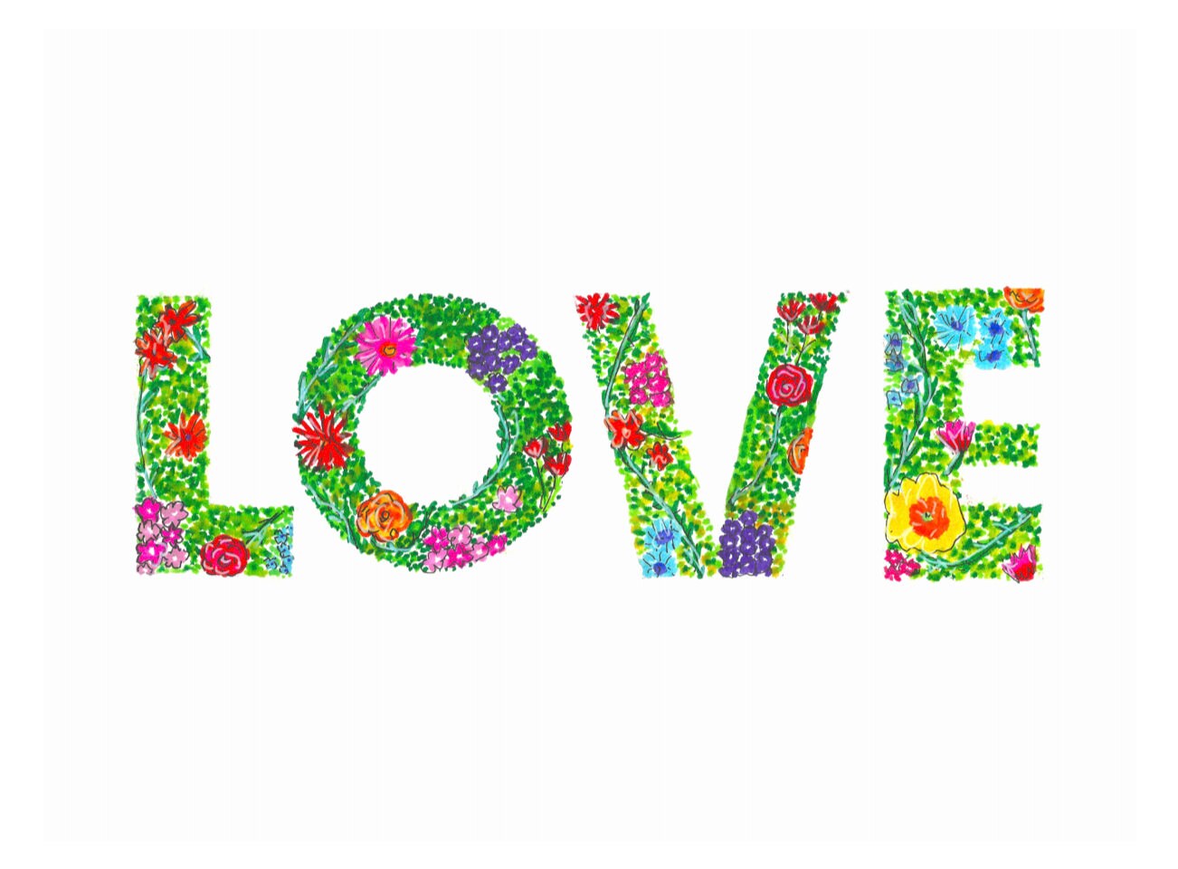 Floral LOVE Print Home Decor Romantic Art Floral Wall Etsy UK