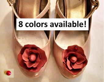 Rose Shoe Clips, Suede-Cloth, Ladybug Accent (Set of 2)