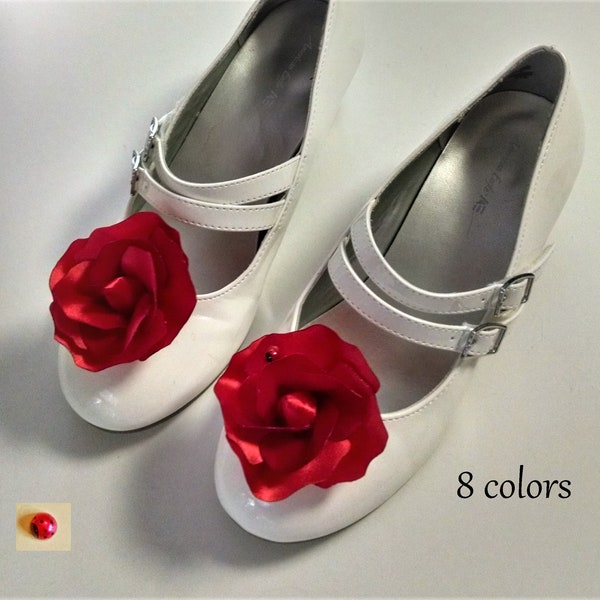 rose flower girl shoe clips, wedding shoes, floral shoe clips, First Holy Communion shoes, satin flower shoe clip, girl dressy shoe clips