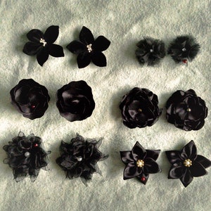 black shoe clip, black flowers, ankle boot clip, prom clip, cute flip flop clip, elegant fabric shoe clips, goth, thong sandal, clog charm