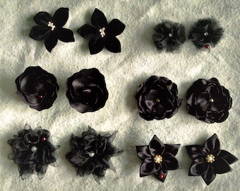 black shoe clips, floral shoe clip, bridesmaid shoe clips, prom clip, cute flip flop clip, elegant fabric shoe clips, goth, sandal shoe clip