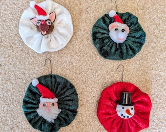 Handmade Christmas Ornaments, Santa, Rudolph, Polar Bear, Snowman