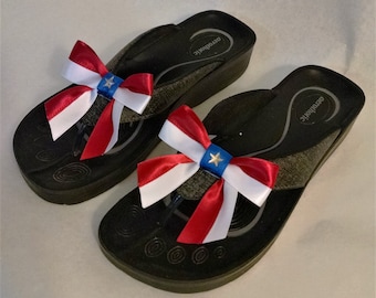 Patriotic Shoe Clip Bows Set, Red White Blue Satin Ribbon Bow, July 4th