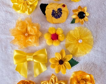 Yellow Flower Shoe Clips, Handmade Floral Shoe Decor, Set of 2
