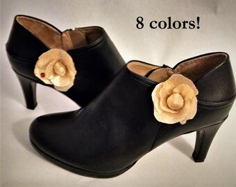 Handmade Rose Shoe Clips, Satin or Metallic Fabric, Special Occasions Footwear