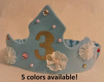 girl felt birthday crown, flower birthday crown girl, crown with gems and flowers, gold crown, red crown, blue crown, pink, felt birthda hat