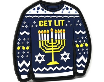 Get Lit Jewish Ugly Sweater PVC Patch | Hanukkah Hook and Loop