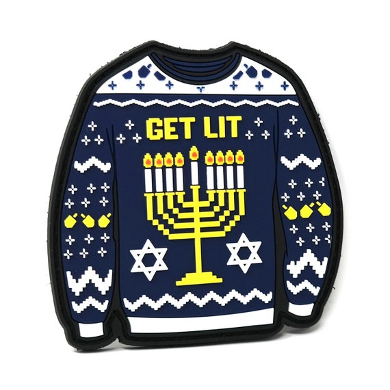 Get Lit Jewish Ugly Sweater PVC Rubber Tactical Patch Christmas