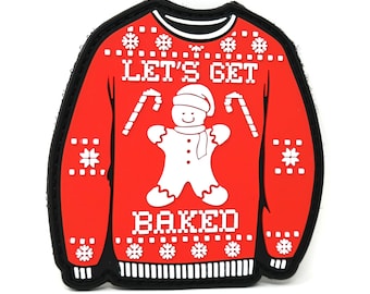Let's Get Baked Gingerbread Man Ugly Sweater PVC Rubber Tactical Patch | Christmas Morale Patch