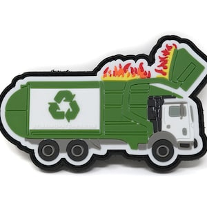 Garbage Truck Dumpster Fire Morale Patch | Recycle | PVC Rubber Tactical Patch | Funny Hook & Loop Patch