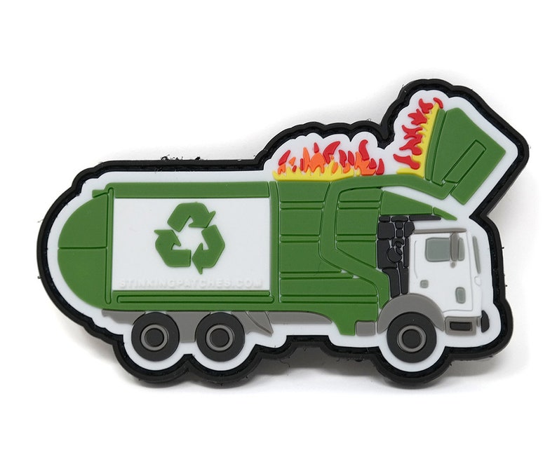 Garbage Truck Dumpster Fire Morale Patch | Recycle | PVC Rubber Tactical Patch | Funny Hook & Loop Patch image 1