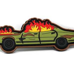 The Dude&#39;s Burning Car PVC Rubber Funny Tactical Hook and Loop Patch | Big Lebowski Inspired