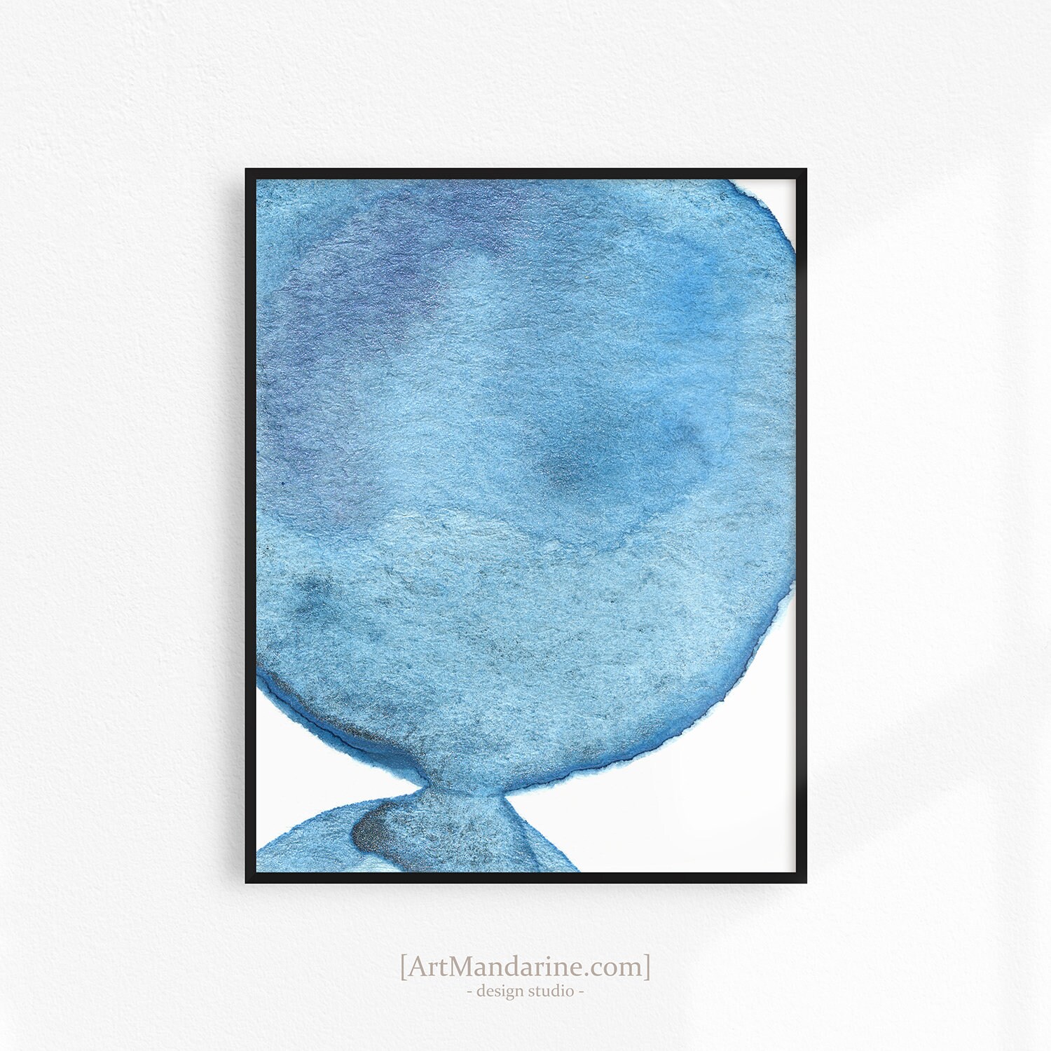 Blue Circle Wall Art Abstract Watercolor Print Modern Etsy