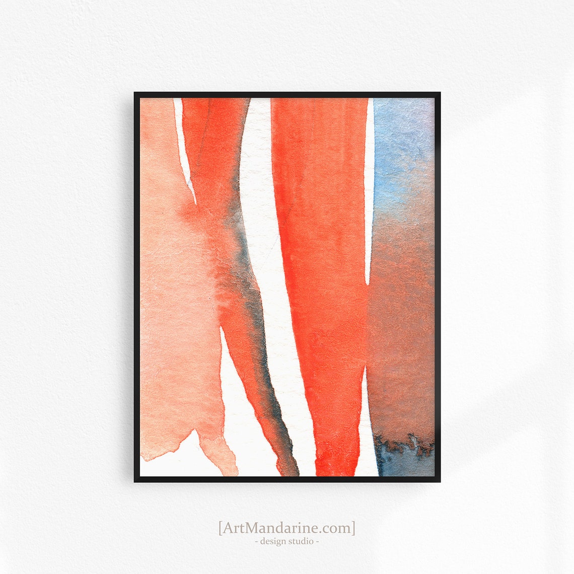 Orange Blue Wall Art Abstract Watercolor Print Modern Etsy