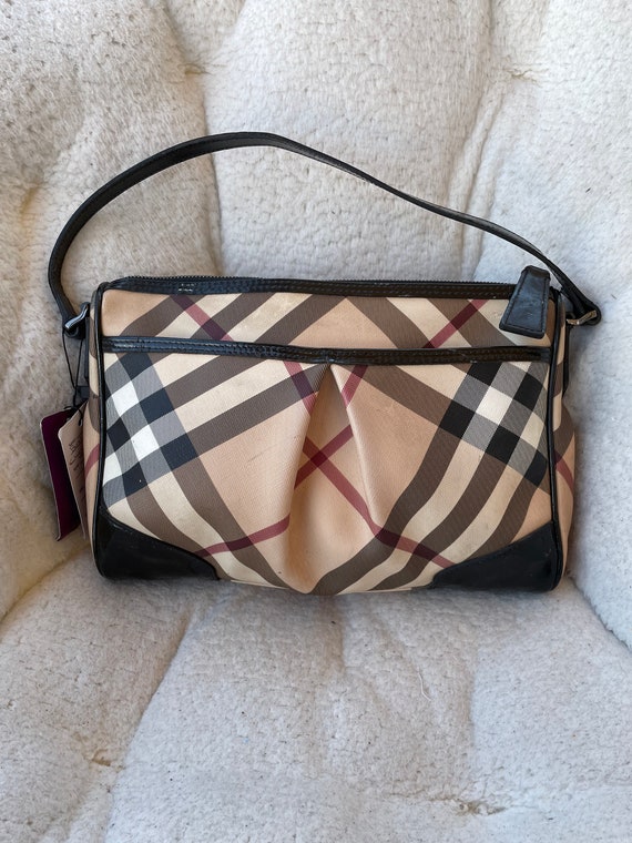 BURBERRY Burberry Nova check plaid shoulder bag PVC leather beige dark  brown tea red