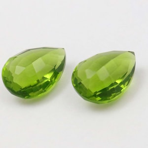 1 Match pairs Peridot Quartz Briolette cut Feceted Pear shape,20X15 mm Both Side Normal Cut  High Polished,Handmade,Superb Item