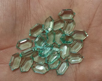 1 par de cuarzo aguamarina de 20 x 10 mm, forma hexagonal, piedra preciosa cortada en tableta por ambos lados, hecha a mano, pulida para hacer joyas, envoltura de alambre.