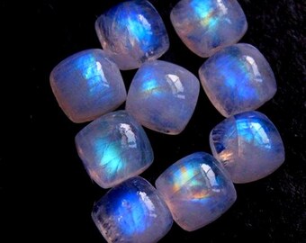 1 Pc 6 mm to 16 mm Natural Rainbow moonstone gemstone cushion shape flat bottom Handmade Polished For Jewelry Making,cabochon flat bottom