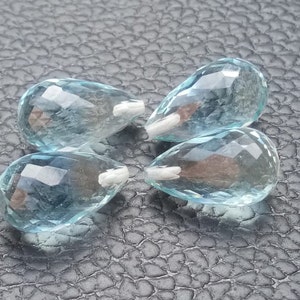 Half top drilled A Match pairs Aquamarine Quartz Briolette cut Feceted Tear drop shape 14X8mm And 15X10 mm High Polished,Natural Superb Item