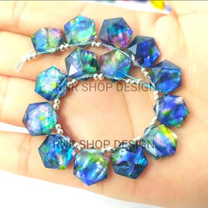 10 pieces lot ammolite gemstone,12X12mm ammolite Doublet briolette beads ammolite jewelry, ammolite hydro, gemstone Hexagon shape,
