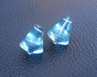 2 Pcs sky blue Quartz Briolette cut GEMSTOHNE,Fancy shape,Beautiful Design,Top Handmade Polished For Jewelry Making, 15x12mm,Feceted