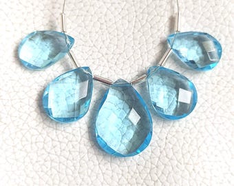 5 Pcs  Blue topaz Quartz Approx. 20X15 mm - 16X12 mm Faceted High Polished Pear shape Briolette Beads  Feceted  High Polished,