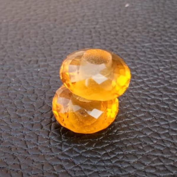 2 Pcs AAAA Citrine topaz Quartz European Handmade Faceted Rondelle Big Hole 5mm Beads 8x14mm