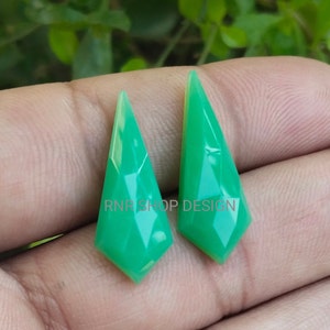 1 Pair Natural chryso chalcedony 10X27mm,Faceted, Rose cut, Kite shape, flat back Handmade,Polished, For Jewelry Making