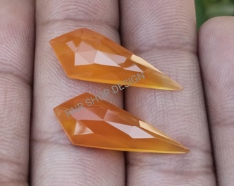 1 Pair Carnelian chalcedony 10X27mm,  Faceted, Rose cut, Kite shape, flat back Handmade,Polished, For Jewelry Making Free drilled available