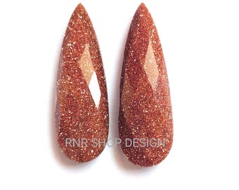 Pair 30X10 mm  peach Goldstone faceted Briolette pear shape High Polished Superb Item