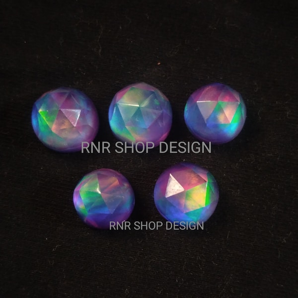 Aurora Opal Doublet 11X11mm 10X10mm,and 9X9mm Round shape,Rose cut Flat Back gemstone, Handmade, Polished for jewelry making, wire wrapping.