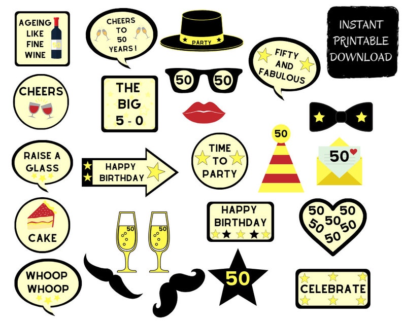 26 Piece 50th Birthday Printable Party Props / Photo Party - Etsy