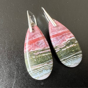 Ocean jasper earrings, sterling silver French hook, long earrings, natural stone earrings, jasper earrings