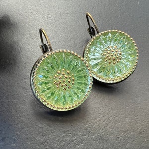 Boho Earrings, Vintage Jewelry, Czech Glass button Earrings, Bohemian Hippie dangle Earrings, unique gift for her