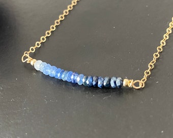 Ombre bar necklace, dainty Sapphire beaded necklace, gemstone necklace, bar necklace, ombré necklace, September birthday gift