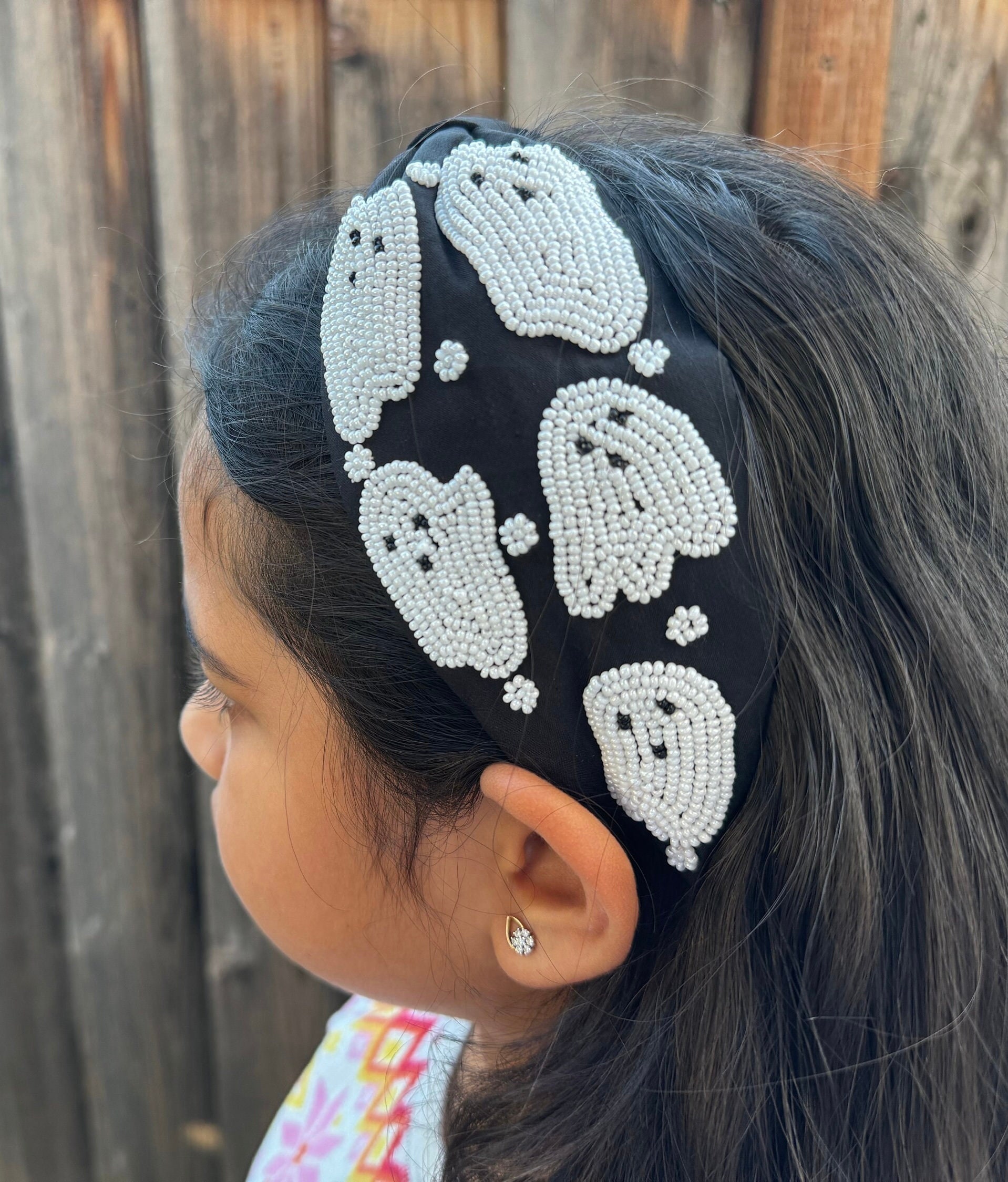 Halloween Beaded Ghost Wide Headband Twine and Love Halloween Knot Headband, Candy Corn Knot  main image 3