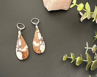 Pendientes de piedra natural, piedra de caballo salvaje, regalos para ella, joyería boho