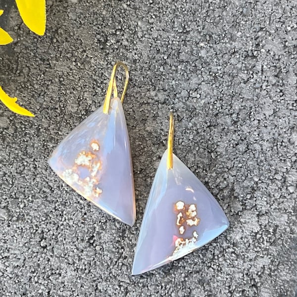 Moss Agate Earrings: 925 Sterling Silver French Wire, Natural Stone