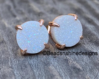 Druzy stud earrings, Rose gold metal, wedding earrings, 5 color options, druzy stone earrings ,bridesmaid earrings