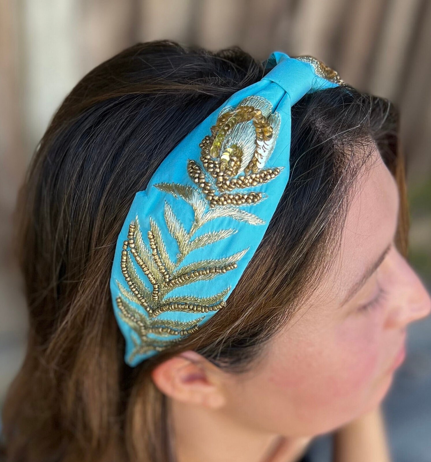 Teal Beaded Headband - Etsy display picture 2