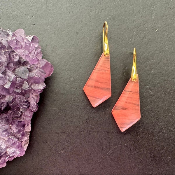 Cherry quartz earrings / gold plated 925 sterling silver ear wires/ natural stone jewelry / gifts for women/ conical shape