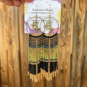 Beaded earrings, fringe earrings, long earrings, seed bead earrings, statement earrings