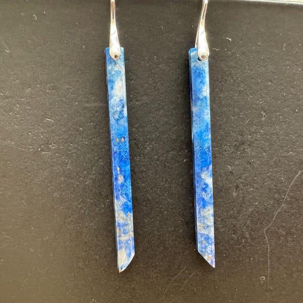 Lapis Lazuli earrings ,natural stone jewelry, unique one of a kind, navy blue color earrings, long earrings, stick earrings, 925 SS hooks