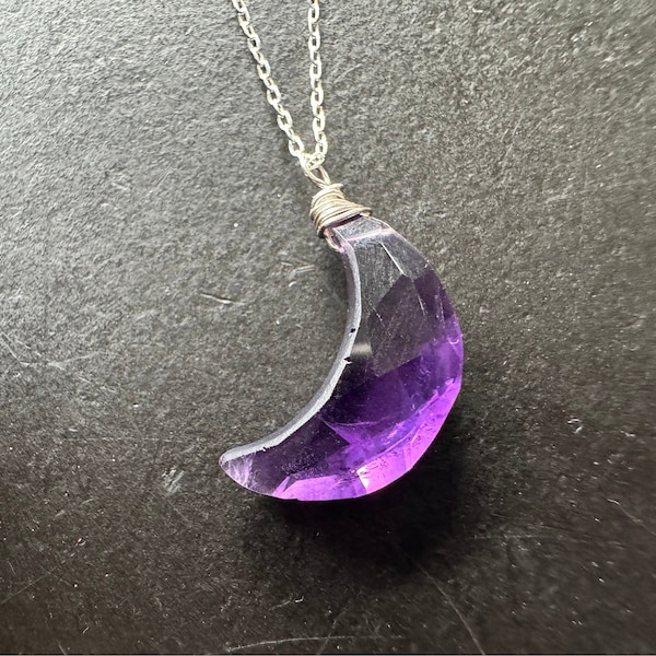 Amethyst pendant, moon pendant, crystal pendant, gemstone necklace, Moon Necklace, crescent moon, February Birthday gift, celestial gift