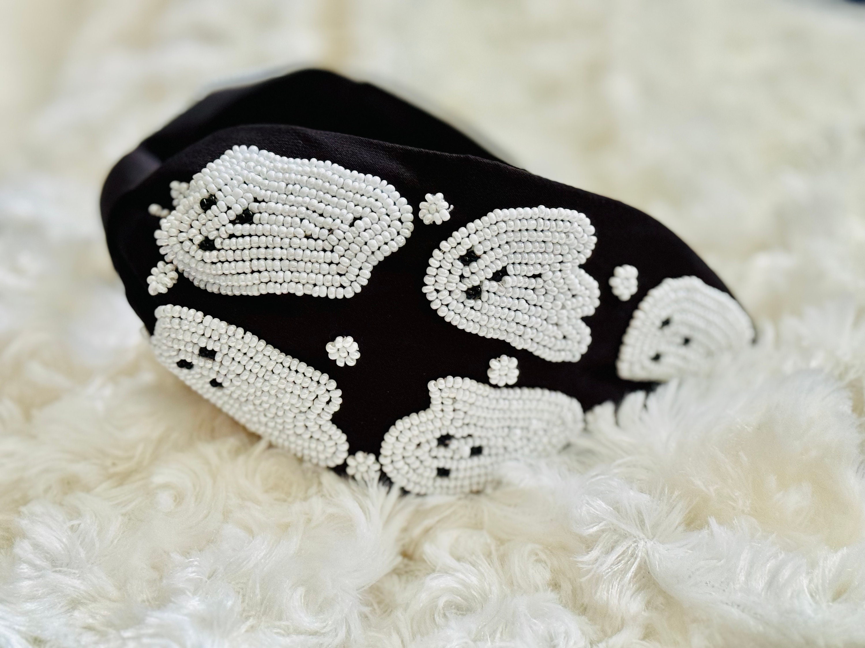 Halloween Ghost Headband: Beaded Knot, Handmade Statement  display picture 2