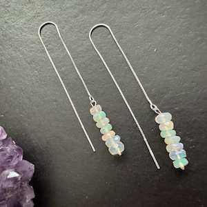 Opal birthstone Ear Threaders Earrings | 925 Sterling Silver dainty Earrings | Ethiopian opal threaders | October birthday gift
